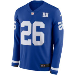 Alternative view of Saquon Barkley New York Giants Royal Therma Long Sleeve Jersey - All Stitched