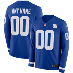Custom New York Giants Royal Therma Long Sleeve Jersey - All Stitched
