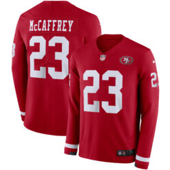 Christian McCaffrey San Francisco 49ers Scarlet Therma Long Sleeve Jersey - All Stitched