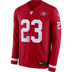 Alternative view of Christian McCaffrey San Francisco 49ers Scarlet Therma Long Sleeve Jersey - All Stitched