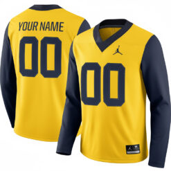 Custom Michigan Wolverines Football Maize Inverted Therma Long Sleeve Jersey - All Stitched