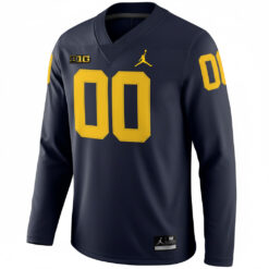Alternative view of Custom Michigan Wolverines Football Navy Therma Long Sleeve Jersey w/ B1G Patch - All Stitched
