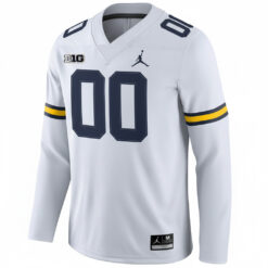Alternative view of Custom Michigan Wolverines Football White Therma Long Sleeve Jersey w/ B1G Patch - All Stitched
