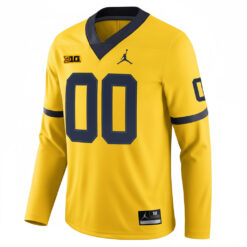 Alternative view of Custom Michigan Wolverines Football Maize Therma Long Sleeve Jersey w/ B1G Patch - All Stitched