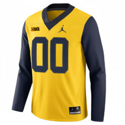 Alternative view of Custom Michigan Wolverines Football Maize Inverted Therma Long Sleeve Jersey w/ B1G Patch - All Stitched