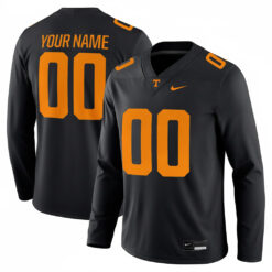 Custom Tennessee Volunteers Football Black Therma Long Sleeve Jersey - All Stitched
