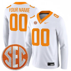 Custom Tennessee Volunteers Football White Therma Long Sleeve Jersey w/ SEC Patch - All Stitched