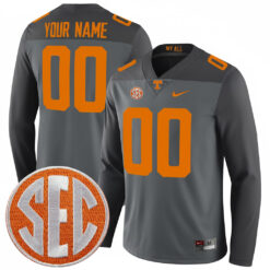 Custom Tennessee Volunteers Football Smokey Grey Therma Long Sleeve Jersey w/ SEC Patch - All Stitched