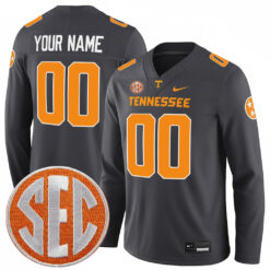 Custom Tennessee Volunteers Football Smokey Grey Tennessee State Therma Long Sleeve Jersey w/ SEC Patch - All Stitched
