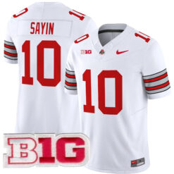 Julian Sayin Ohio State Buckeyes Football White Heritage Stripe Vapor F.U.S.E Limited Jersey w/ B1G Patch - All Stitched