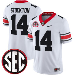 Gunner Stockton Georgia Bulldogs Football White 40th NC Anniversary Jersey w/ SEC Patch - All Stitched