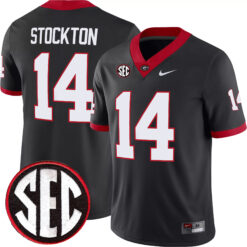 Gunner Stockton Georgia Bulldogs Football Black Alternate Game Jersey w/ SEC Patch - All Stitched
