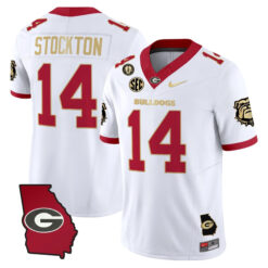 Gunner Stockton Georgia Bulldogs Football White Gold Georgia Map Vapor F.U.S.E Limited Jersey w/ SEC Patch - All Stitched