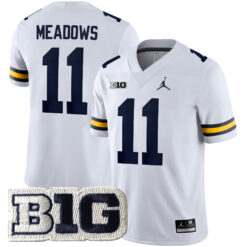 Carter Meadows Michigan Wolverines Football White Game Jersey w/ B1G Patch - All Stitched