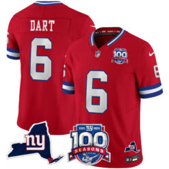 Jaxson Dart New York Giants Red 100th Season Anniversary Jersey - All Stitched