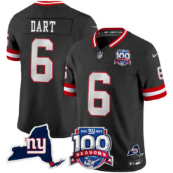 Jaxson Dart New York Giants Black 100th Season Anniversary Jersey - All Stitched