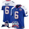 Jaxson Dart New York Giants Royal Blue Alternate 100th Season Anniversary Jersey - All Stitched