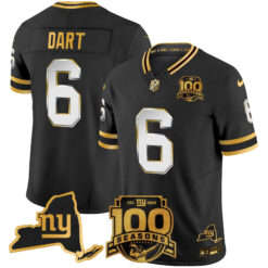 Jaxson Dart New York Giants Black Gold Limited 100th Season Anniversary Jersey - All Stitched