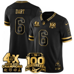 Jaxson Dart New York Giants 4x Champions Black Gold 100th Season Anniversary Jersey - All Stitched