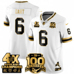 Jaxson Dart New York Giants 4x Champions White Gold 100th Season Anniversary Jersey - All Stitched