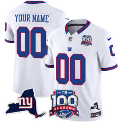 Custom New York Giants White 100th Season Anniversary Jersey - All Stitched