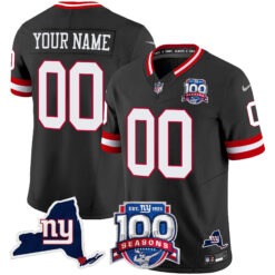 Custom New York Giants Black 100th Season Anniversary Jersey - All Stitched