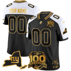 Custom New York Giants Alternate Black Gold 100th Season Anniversary Jersey - All Stitched