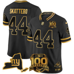 Cam Skattebo New York Giants Black Gold 100th Season Anniversary Jersey - All Stitched