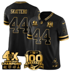 Cam Skattebo New York Giants 4x Champions Black Gold 100th Season Anniversary Jersey - All Stitched