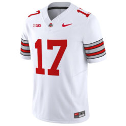 Alternative view of Carnell Tate Ohio State Buckeyes Football White Heritage Stripe Vapor F.U.S.E Limited Jersey w/ B1G Patch - All Stitched