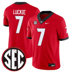 Lawson Luckie Georgia Bulldogs Football Red Home Game Jersey w/ SEC Patch - All Stitched