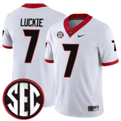 Lawson Luckie Georgia Bulldogs Football White Away Game Jersey w/ SEC Patch - All Stitched