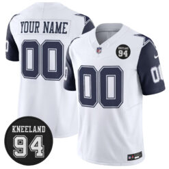 Custom Dallas Cowboys 94 Marshawn Kneeland Memorial White Navy Sleeve Limited Jersey - All Stitched