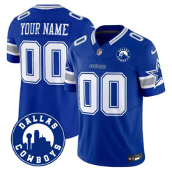 Custom Dallas Cowboys Dallas City Patch Royal Blue Limited Jersey - All Stitched