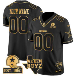 Custom Dallas Cowboys Est 1960 We Dem Boyz Patch Black Gold Limited Jersey - All Stitched
