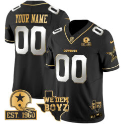 Custom Dallas Cowboys Est 1960 We Dem Boyz Patch Black Gold Jersey - All Stitched