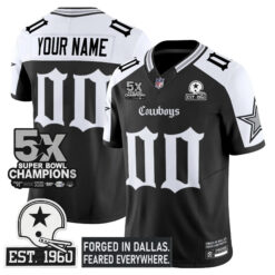 Custom Dallas Cowboys Gothic Lone Star 5x Champions Black Alternate Limited Jersey - All Stitched