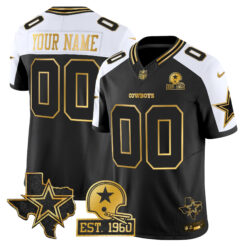 Custom Dallas Cowboys Est 1960 Texas Patch Black Gold Alternate Limited Jersey - All Stitched