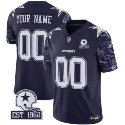 Custom Dallas Cowboys Pattern Navy Limited Jersey - All Stitched