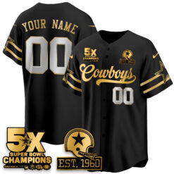Custom Dallas Cowboys 5 Time Champions Black Gold Limited Baseball Jersey - All Stitched