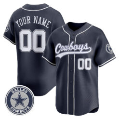 Custom Dallas Cowboys Navy Baseball Jersey - All Stitched