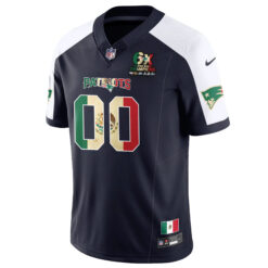 Alternative view of Custom New England Patriots Mexico Navy Alternate Limited Jersey - All Stitched