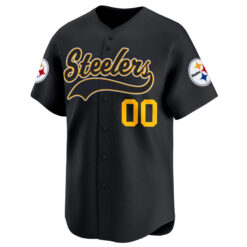 Alternative view of Custom Pittsburgh Steelers Black 2025 Baseball Jersey - All Stitched