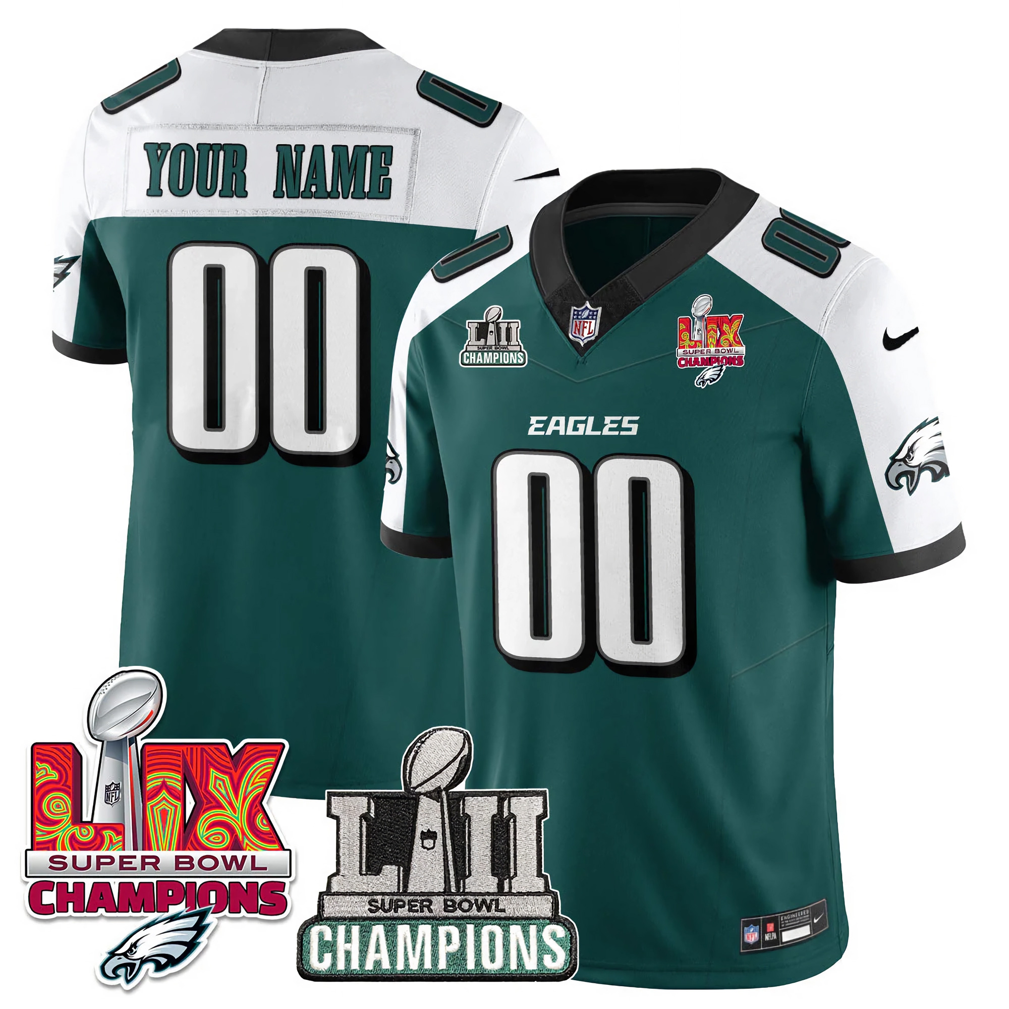 Custom Philadelphia Eagles Super Bowl LII LIX Champions Midnight Green Alternate Vapor F.U.S.E Limited Jersey - All Stitched