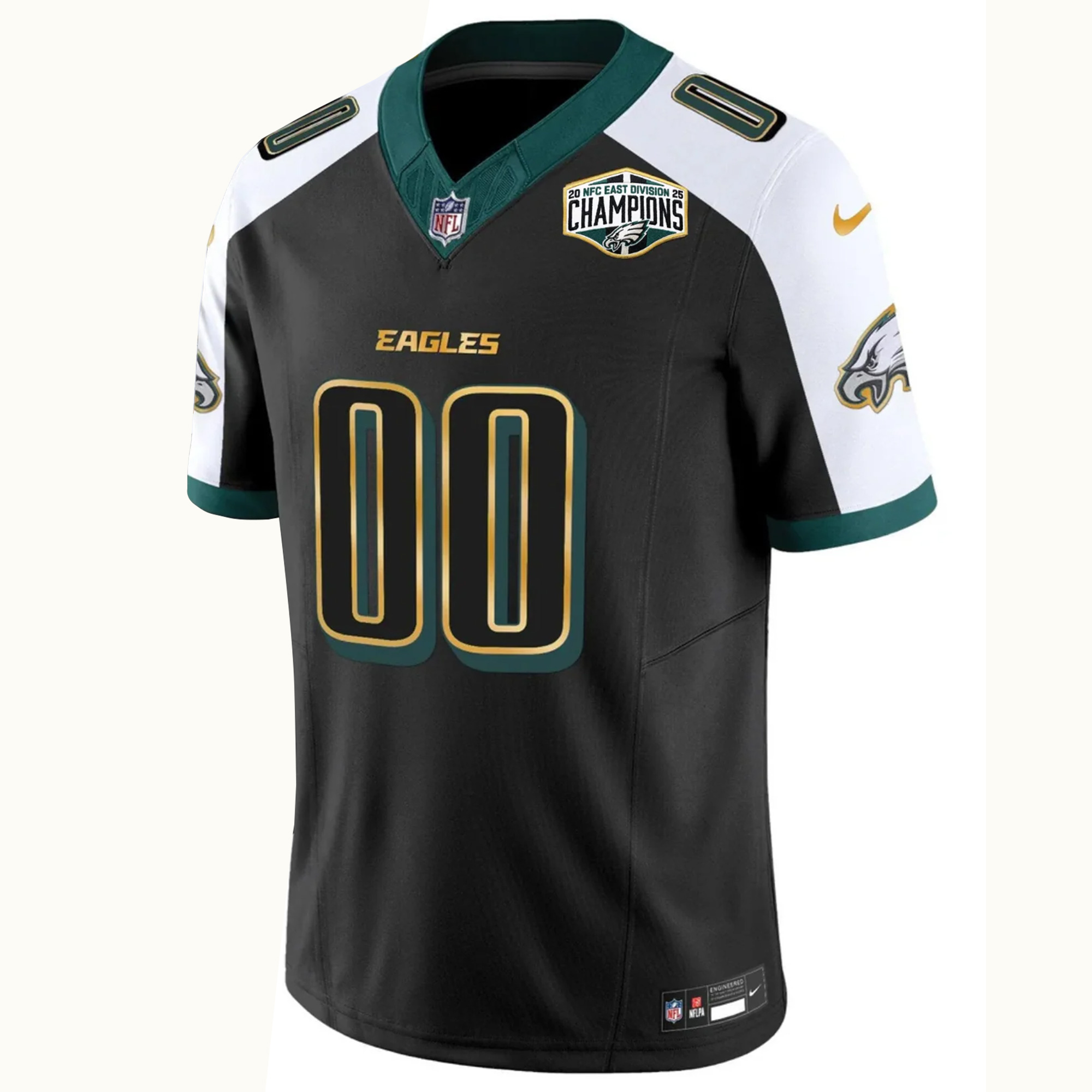 Custom Philadelphia Eagles 2025 NFC East Division Champions Black Alternate Gold Trim Vapor F.U.S.E Limited Jersey - All Stitched - Image 2