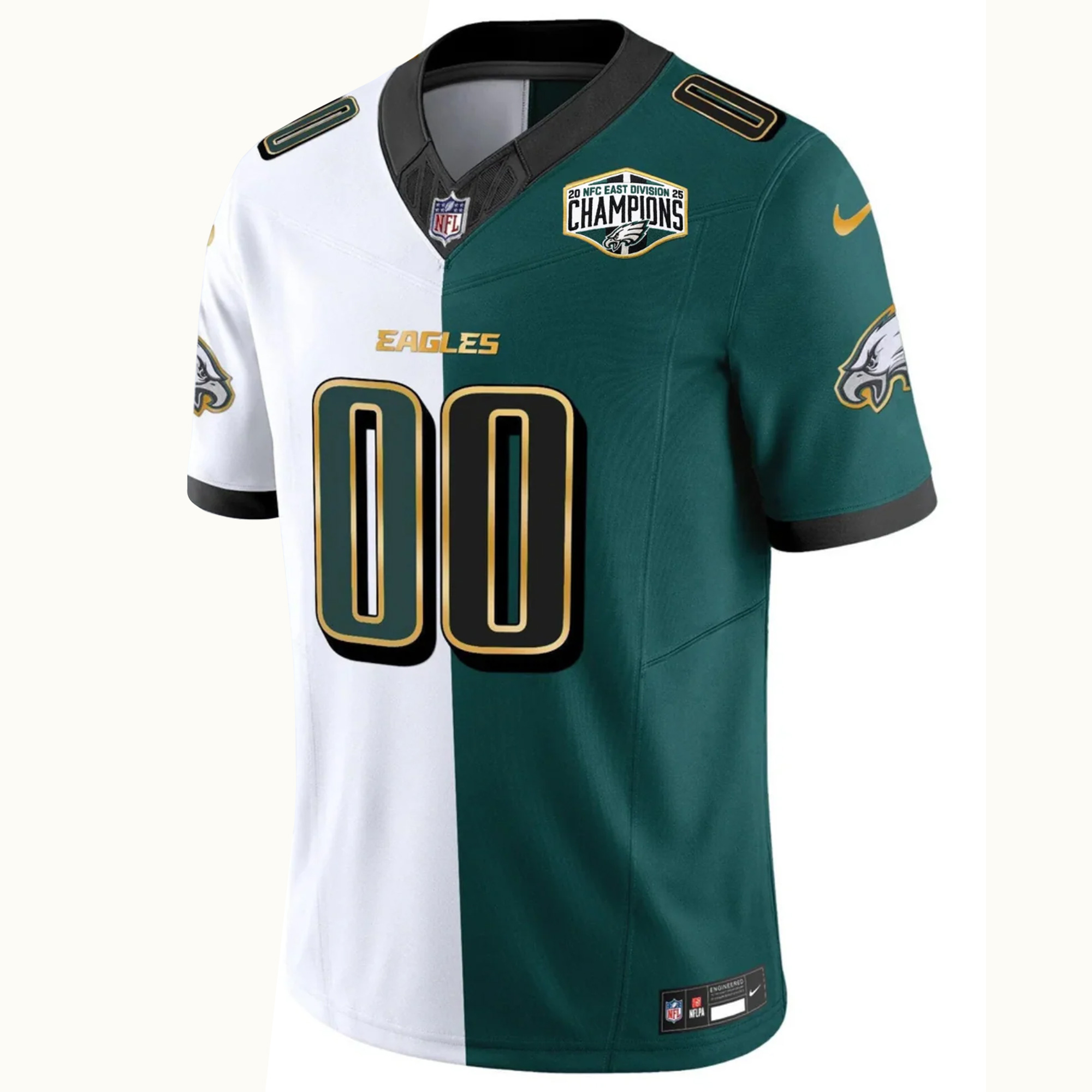 Custom Philadelphia Eagles 2025 NFC East Division Champions Black Green Split Gold Trim Vapor F.U.S.E Limited Jersey - All Stitched - Image 2