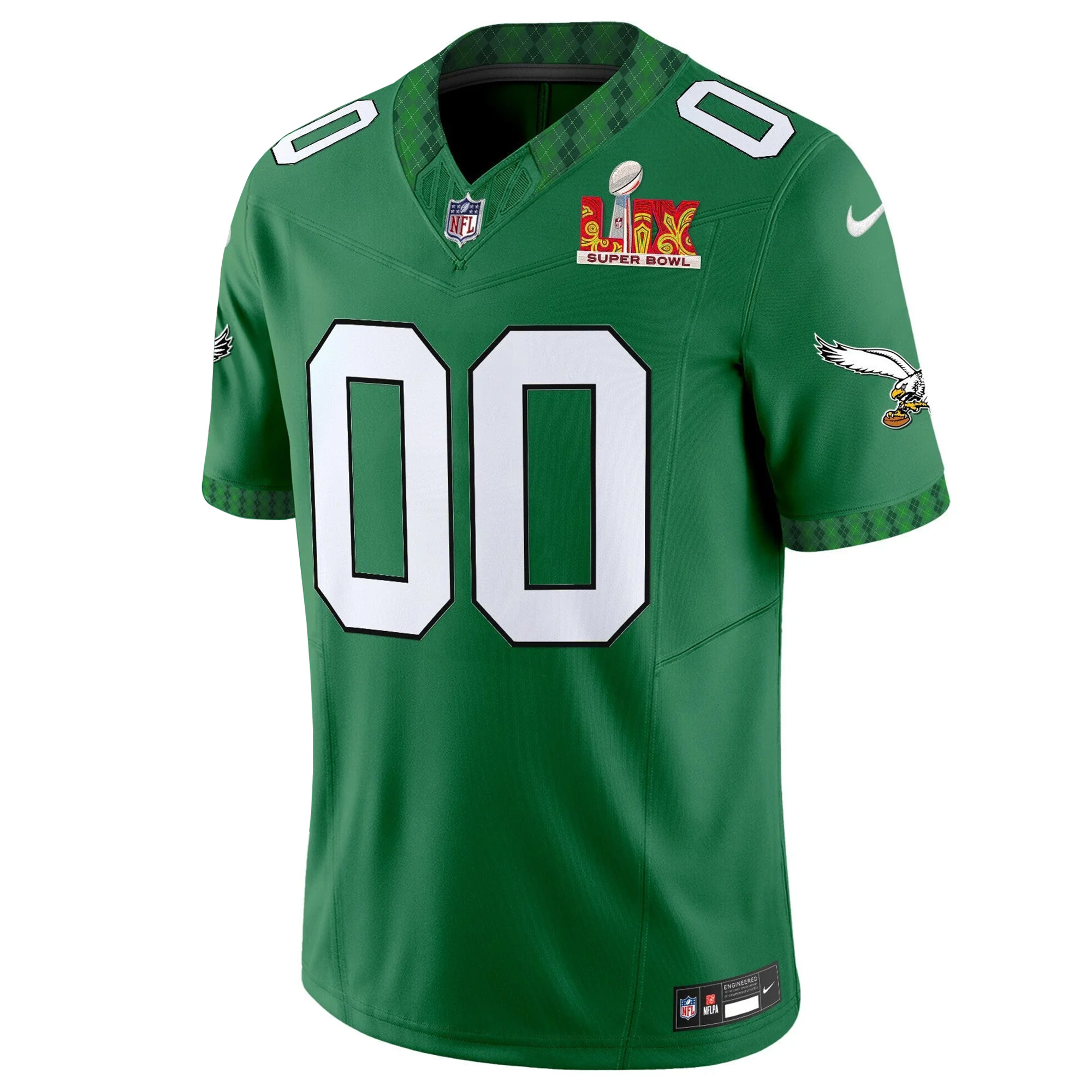 Custom Philadelphia Eagles St.Patrick's Day Super Bowl LIX Kelly Green Vapor F.U.S.E Limited Jersey - All Stitched - Image 2