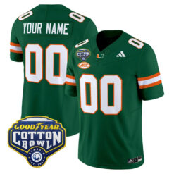 Custom Miami Hurricanes Football 2025 Goodyear Cotton Bowl Green Limited Jersey - All Stitched