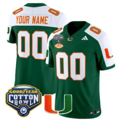 Custom Miami Hurricanes Football 2025 Goodyear Cotton Bowl Green Alternate Limited Jersey - All Stitched