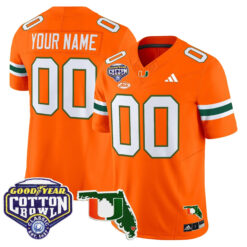 Custom Miami Hurricanes Football 2025 Goodyear Cotton Bowl Florida Patch Orange Limited Jersey - All Stitched
